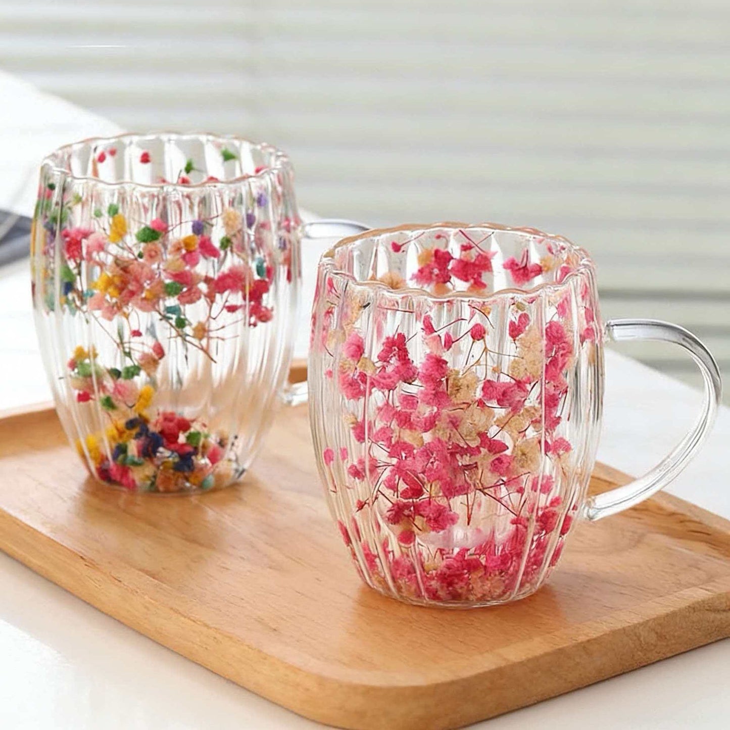 Handmade Striped Aesthetic Coffee Cup Floral Borosilicate Glass Mug