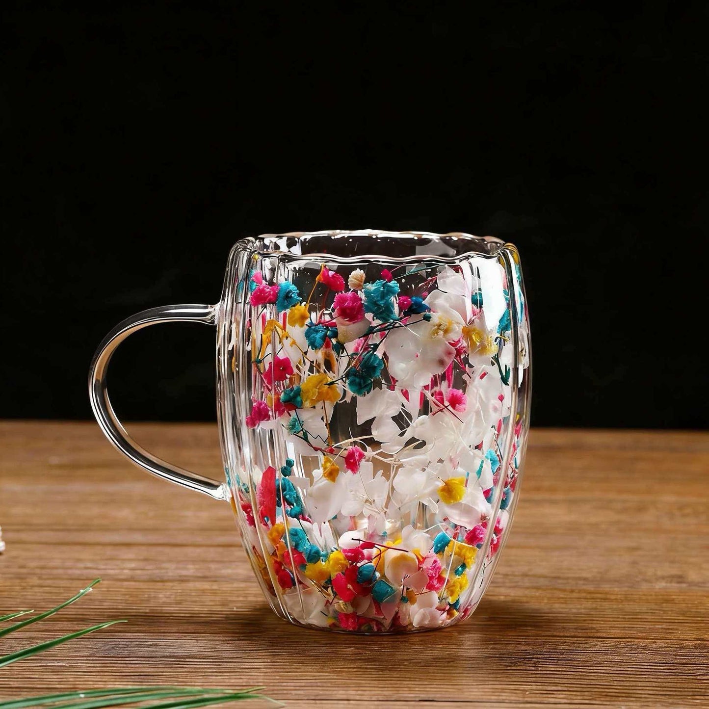 Handmade Striped Aesthetic Coffee Cup Floral Borosilicate Glass Mug