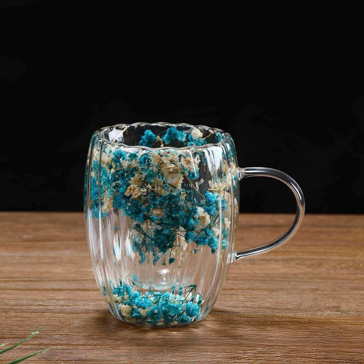 Handmade Striped Aesthetic Coffee Cup Floral Borosilicate Glass Mug