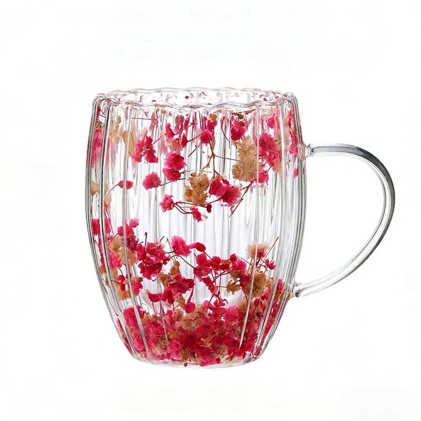Handmade Striped Aesthetic Coffee Cup Floral Borosilicate Glass Mug