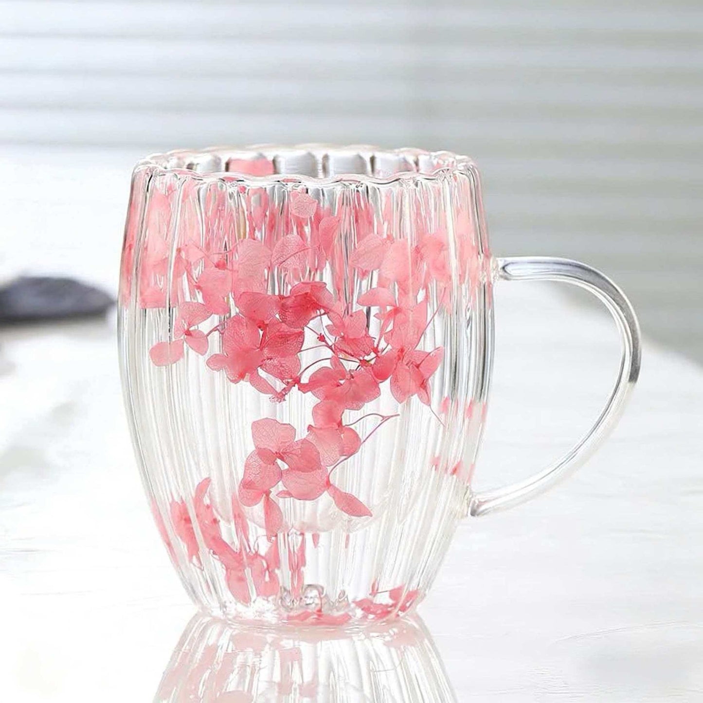 Handmade Striped Aesthetic Coffee Cup Floral Borosilicate Glass Mug